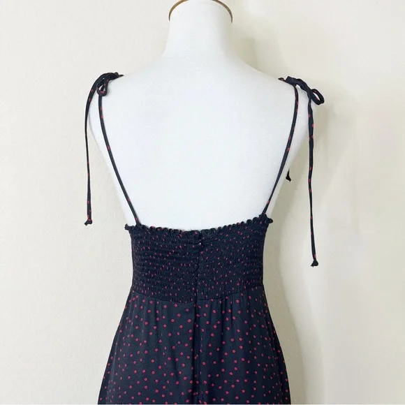 Reformation Talita Midi Dress Navy Blue and Red Tie Shoulders - Picture 10 of 15